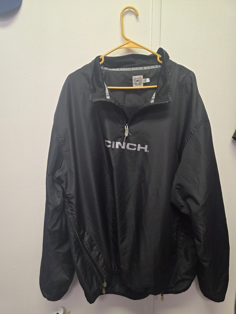 Cinch Black Pullover Windbreaker with White Logo